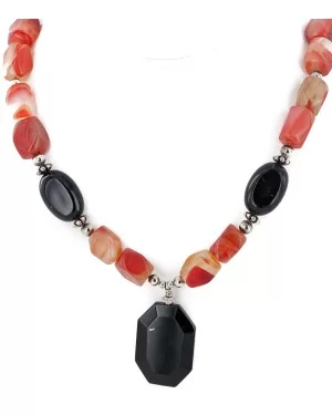 Certified Authentic Navajo .925 Sterling Silver Natural Black Onyx Carnelian Native American Necklace 15760-11