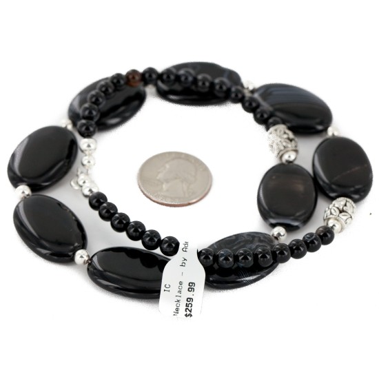 Certified Authentic Navajo .925 Sterling Silver Natural Black Onyx Native American Necklace 25287-2 Certified Authentic Navajo .925 Sterling Silver Natural Black Onyx Native American Necklace 25287-2