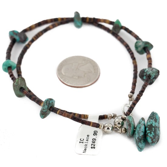 Certified Authentic Navajo .925 Sterling Silver Natural Spiderweb Turquoise Heishi Native American Necklace 15205-2 Certified Authentic Navajo .925 Sterling Silver Natural Spiderweb Turquoise Heishi Native American Necklace 15205-2