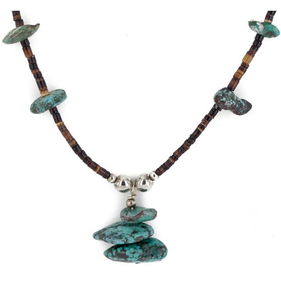 Certified Authentic Navajo .925 Sterling Silver Natural Spiderweb Turquoise Heishi Native American Necklace 15205-2 Certified Authentic Navajo .925 Sterling Silver Natural Spiderweb Turquoise Heishi Native American Necklace 15205-2