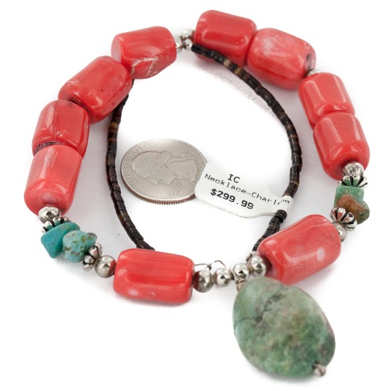 Certified Authentic Navajo .925 Sterling Silver Natural Turquoise Coral Native American Necklace 750100-16 Certified Authentic Navajo .925 Sterling Silver Natural Turquoise Coral Native American Necklace 750100-16
