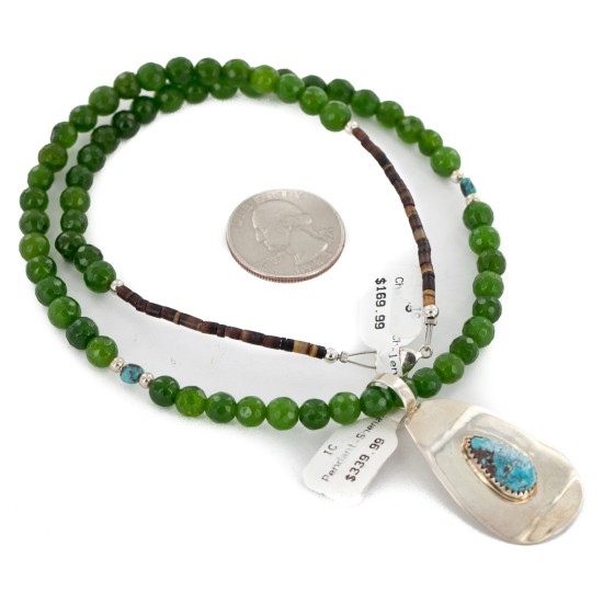 .925 Sterling Silver Handmade Certified Authentic Natural Turquoise Green Quartz Native American Necklace 24337-16076-13 .925 Sterling Silver Handmade Certified Authentic Natural Turquoise Green Quartz Native American Necklace 24337-16076-13