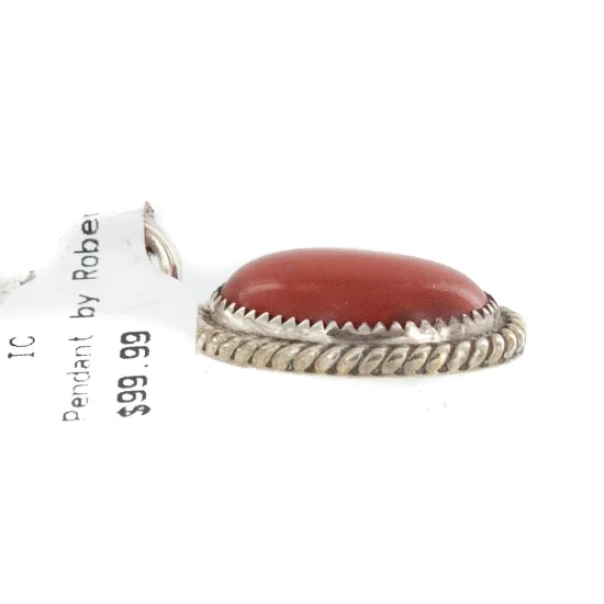 .925 Sterling Silver Handmade Certified Authentic Navajo Natural Red Jasper Native American Necklace 12885-3
