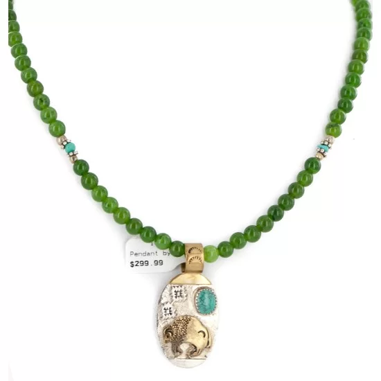 12kt Gold Filled .925 Sterling Silver Handmade Buffalo Certified Authentic Navajo Natural Spiderweb Turquoise Native American Necklace 24460-16026-5 12kt Gold Filled .925 Sterling Silver Handmade Buffalo Certified Authentic Navajo Natural Spiderweb Turquoise Native American Necklace 24460-16026-5