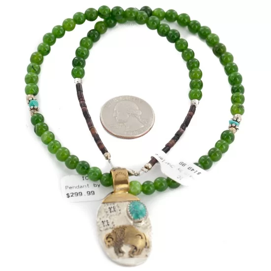 12kt Gold Filled .925 Sterling Silver Handmade Buffalo Certified Authentic Navajo Natural Spiderweb Turquoise Native American Necklace 24460-16026-5 12kt Gold Filled .925 Sterling Silver Handmade Buffalo Certified Authentic Navajo Natural Spiderweb Turquoise Native American Necklace 24460-16026-5