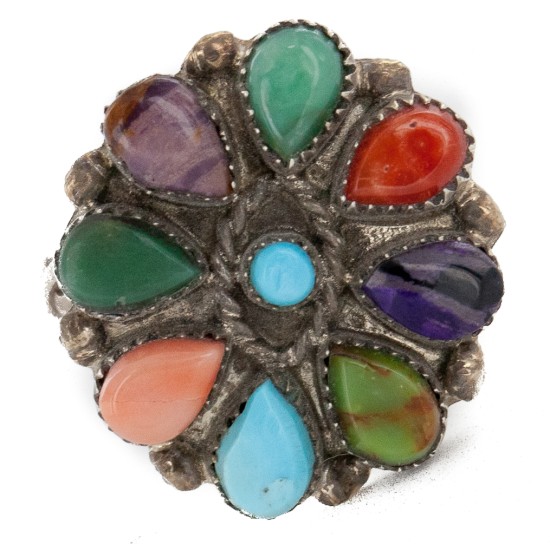 Petit Point Handmade Certified Authentic Zuni .925 Sterling Silver Natural Turquoise and Multicolor Native American Ring 16881 Petit Point Handmade Certified Authentic Zuni .925 Sterling Silver Natural Turquoise and Multicolor Native American Ring 16881