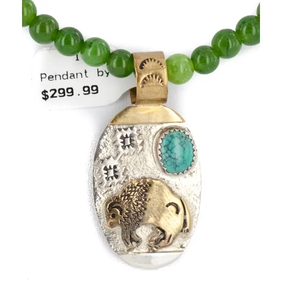 12kt Gold Filled .925 Sterling Silver Handmade Buffalo Certified Authentic Navajo Natural Spiderweb Turquoise Native American Necklace 24460-16026-5 12kt Gold Filled .925 Sterling Silver Handmade Buffalo Certified Authentic Navajo Natural Spiderweb Turquoise Native American Necklace 24460-16026-5