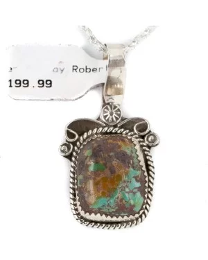.925 Sterling Silver Certified Authentic Handmade Navajo Natural Turquoise Native American Necklace 12816-3 .925 Sterling Silver Certified Authentic Handmade Navajo Natural Turquoise Native American Necklace 12816-3