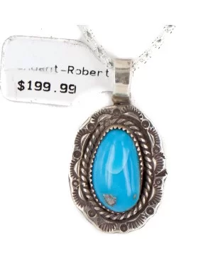 .925 Sterling Silver Handmade Certified Authentic Navajo Natural Turquoise Native American Necklace 24384-2 .925 Sterling Silver Handmade Certified Authentic Navajo Natural Turquoise Native American Necklace 24384-2