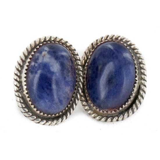 Certified Authentic .925 Sterling Silver Handmade Navajo Natural Lapis Stud Native American Earrings 12886-3