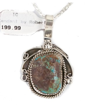 Certified Authentic .925 Sterling Silver Handmade Navajo Natural Turquoise Native American Necklace 12816-4