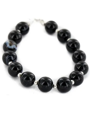 Certified Authentic Navajo .925 Sterling Silver Natural Black Onyx Native American Bracelet 12742-202