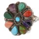 Petit Point Handmade Certified Authentic Zuni .925 Sterling Silver Natural Turquoise and Multicolor Native American Ring  16881