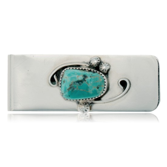 Handmade Certified Authentic Navajo Nickel and .925 Sterling Silver Natural Turquoise Native American Money Clip 11250-4