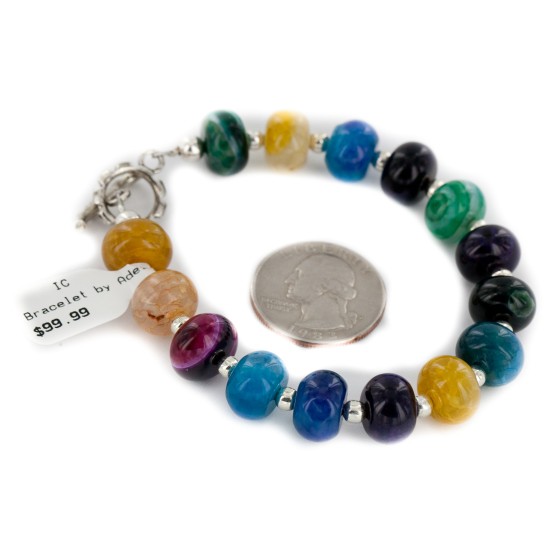 Certified Authentic Navajo Nickel Natural Multicolor Stones Native American Bracelet 12921-3 Certified Authentic Navajo Nickel Natural Multicolor Stones Native American Bracelet 12921-3