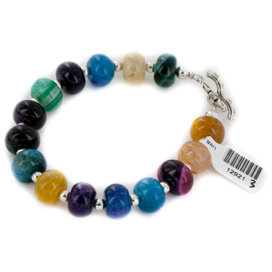 Certified Authentic Navajo Nickel Natural Multicolor Stones Native American Bracelet 12921-3 Certified Authentic Navajo Nickel Natural Multicolor Stones Native American Bracelet 12921-3