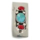 Handmade Certified Authentic Navajo Nickel and .925 Sterling Silver Coral Natural Turquoise Native American Money Clip 11239-1