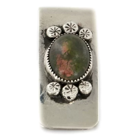 Handmade Certified Authentic Navajo Nickel and .925 Sterling Silver Natural Jasper Native American Money Clip 11250-51 Handmade Certified Authentic Navajo Nickel and .925 Sterling Silver Natural Jasper Native American Money Clip 11250-51