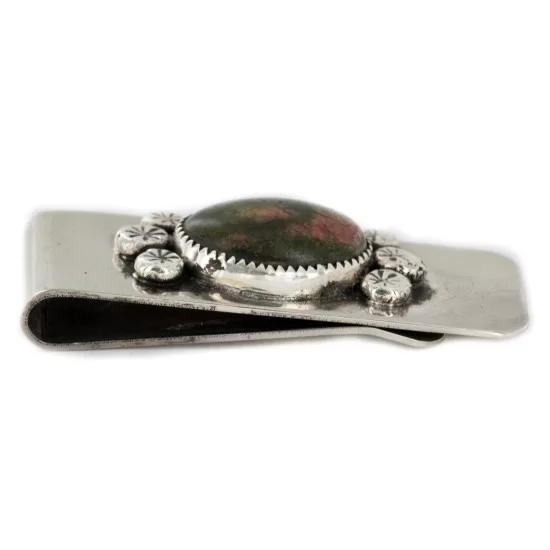Handmade Certified Authentic Navajo Nickel and .925 Sterling Silver Natural Jasper Native American Money Clip 11250-51 Handmade Certified Authentic Navajo Nickel and .925 Sterling Silver Natural Jasper Native American Money Clip 11250-51