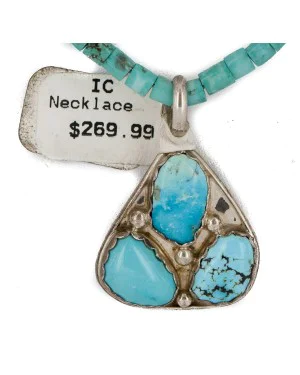 $470 Handmade Certified Authentic .925 Sterling Silver Navajo Natural Turquoise Native American Necklace 15390-15275
