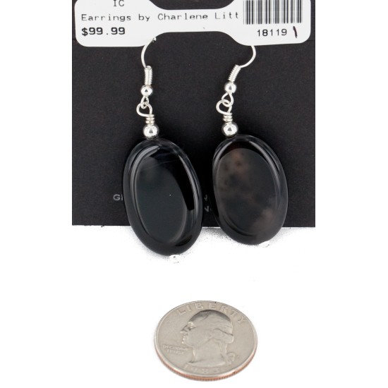 Certified Authentic Navajo .925 Sterling Silver Hooks Dangle Natural Black Onyx Native American Earrings 18119-1 All Products NB151211011740 18119-1 (by LomaSiiva)