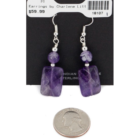 Certified Authentic Navajo .925 Sterling Silver Hooks Natural Amehtyst Dangle Native American Earrings 18107-1 Certified Authentic Navajo .925 Sterling Silver Hooks Natural Amehtyst Dangle Native American Earrings 18107-1
