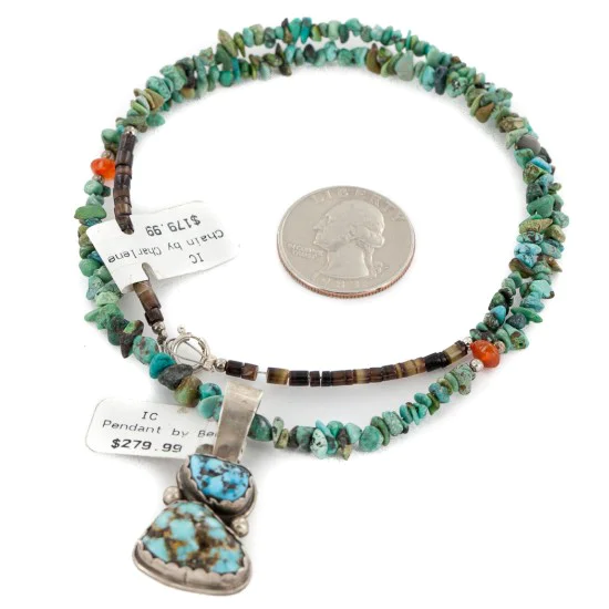.925 Sterling Silver Navajo Certified Authentic Turquoise Pink Quartz Native American Necklace 15029-15794-5 .925 Sterling Silver Navajo Certified Authentic Turquoise Pink Quartz Native American Necklace 15029-15794-5