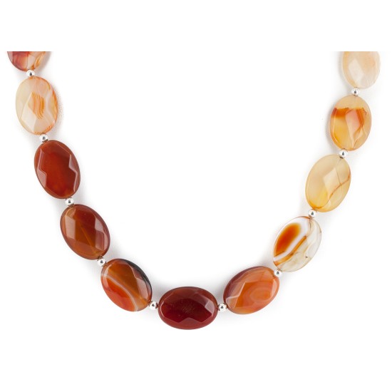 Navajo Nickel Natural Carnelian Necklace 25289-2