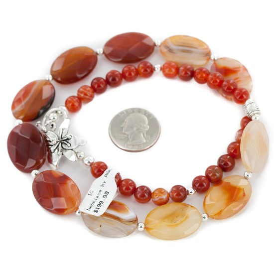 Navajo Nickel Natural Carnelian Necklace 25289-2