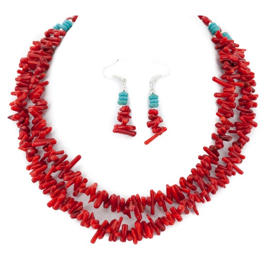 2 Strand Certified Authentic Navajo .925 Sterling Silver Hooks Coral Earrings and Native American Necklace Set 17012-18105-2 Sets NB151211203840 17012-18105-2 (by LomaSiiva)