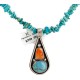 .925 Sterling Silver Certified Authentic Navajo Natural Turquoise Spiny Oyster Coral Native American Necklace  14863-14-15222
