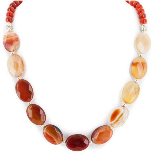 Navajo Nickel Natural Carnelian Necklace 25289-2