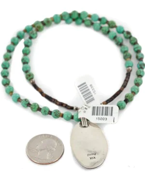 .925 Sterling Silver Certified Authentic Navajo Natural Turquoise Native American Necklace 15003-1-15338