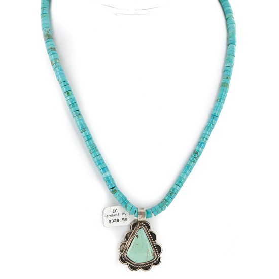 .925 Sterling Silver Certified Authentic Navajo Natural Turquoise Native American Necklace 14798-5-15398 .925 Sterling Silver Certified Authentic Navajo Natural Turquoise Native American Necklace 14798-5-15398