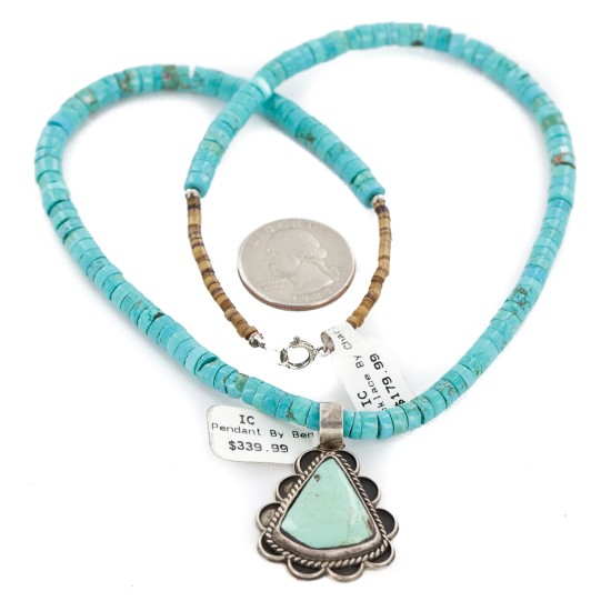 .925 Sterling Silver Certified Authentic Navajo Natural Turquoise Native American Necklace 14798-5-15398 .925 Sterling Silver Certified Authentic Navajo Natural Turquoise Native American Necklace 14798-5-15398