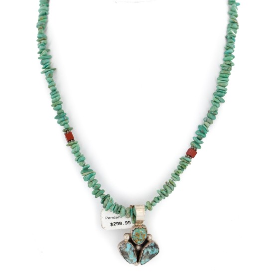 .925 Sterling Silver Certified Authentic Navajo Natural Turquoise Coral Native American Necklace 15040-23-790102 .925 Sterling Silver Certified Authentic Navajo Natural Turquoise Coral Native American Necklace 15040-23-790102