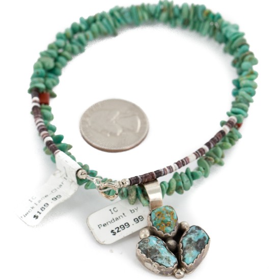 .925 Sterling Silver Certified Authentic Navajo Natural Turquoise Coral Native American Necklace 15040-23-790102 .925 Sterling Silver Certified Authentic Navajo Natural Turquoise Coral Native American Necklace 15040-23-790102