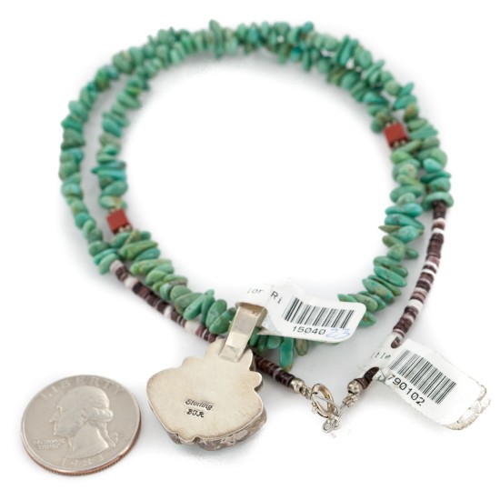 .925 Sterling Silver Certified Authentic Navajo Natural Turquoise Coral Native American Necklace 15040-23-790102 .925 Sterling Silver Certified Authentic Navajo Natural Turquoise Coral Native American Necklace 15040-23-790102