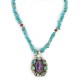 .925 Sterling Silver Certified Authentic Navajo Natural Spiderweb Turquoise Purple Spiny Oyster Native American Necklace 15608-15370