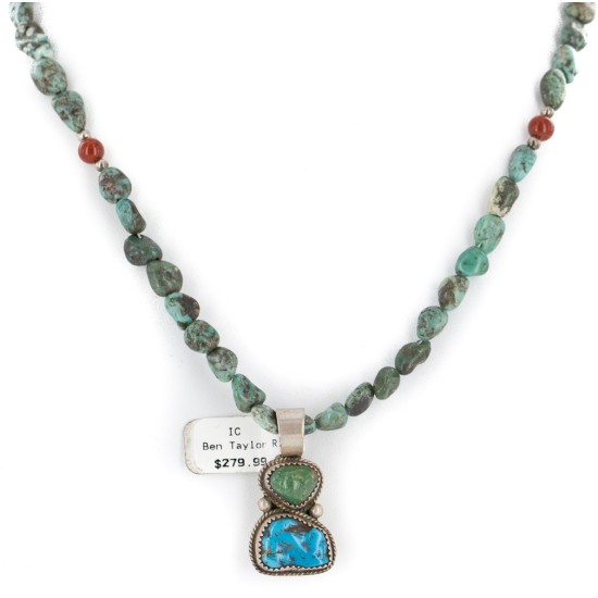 .925 Sterling Silver Navajo Turquoise Coral Necklace NB151210215816