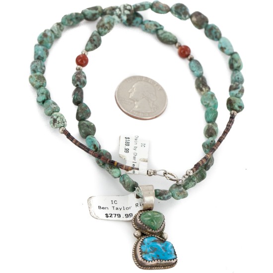 .925 Sterling Silver Navajo Turquoise Coral Necklace NB151210215816