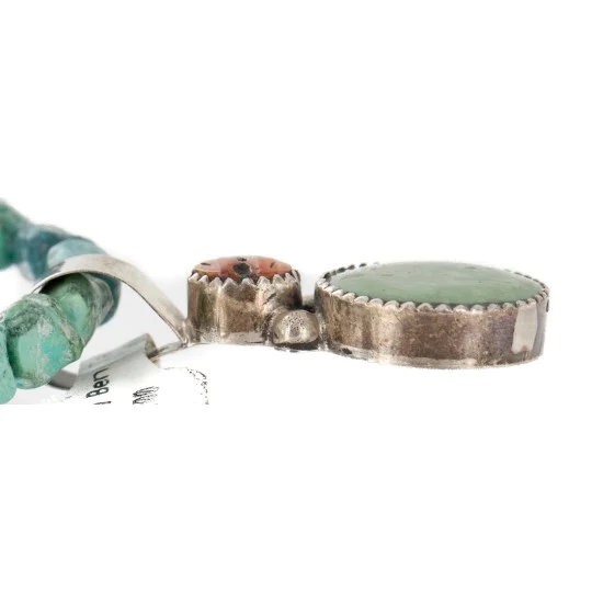.925 Sterling Silver Certified Authentic Navajo Natural Turquoise Spiny Oyster Native American Necklace 14164-13-15781