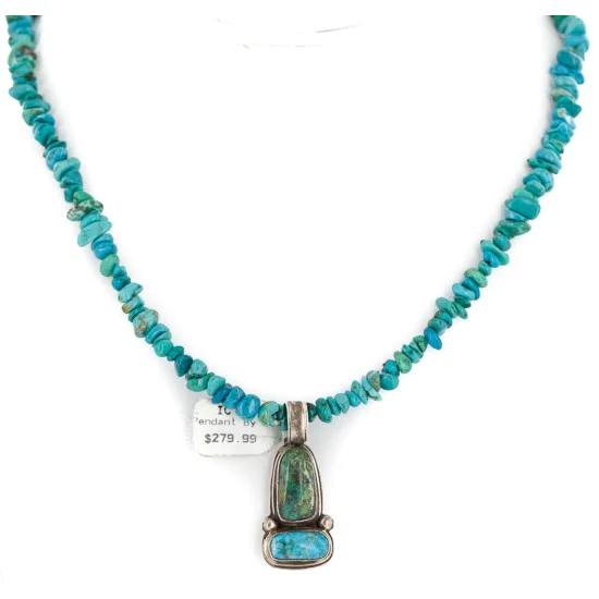 .925 Sterling Silver Certified Authentic Navajo Turquoise Native American Necklace 14476-6-15393 .925 Sterling Silver Certified Authentic Navajo Turquoise Native American Necklace 14476-6-15393