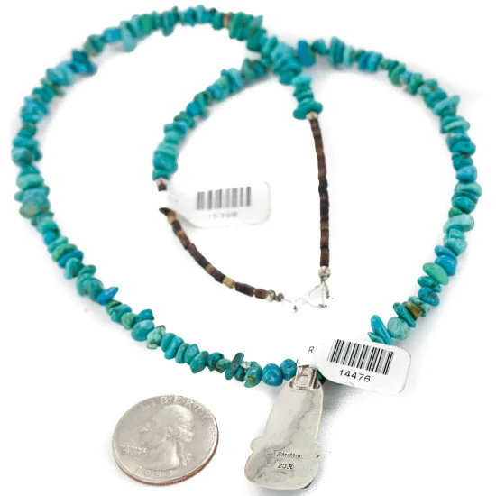 .925 Sterling Silver Certified Authentic Navajo Turquoise Native American Necklace 14476-6-15393 .925 Sterling Silver Certified Authentic Navajo Turquoise Native American Necklace 14476-6-15393