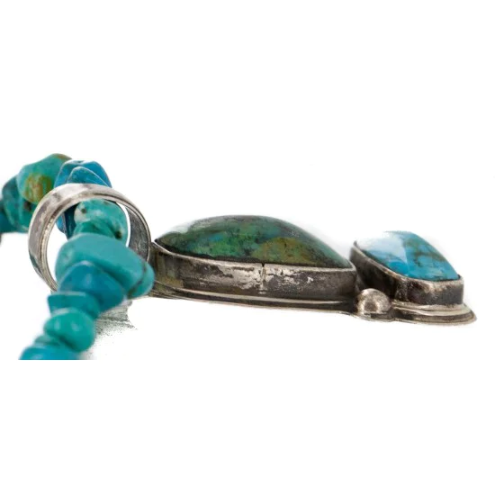 .925 Sterling Silver Certified Authentic Navajo Turquoise Native American Necklace 14476-6-15393 .925 Sterling Silver Certified Authentic Navajo Turquoise Native American Necklace 14476-6-15393