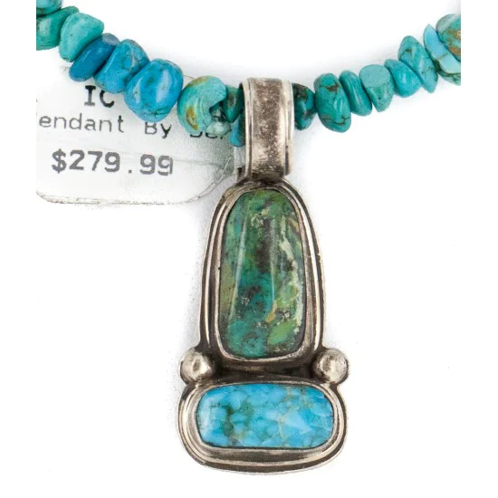 .925 Sterling Silver Certified Authentic Navajo Turquoise Native American Necklace 14476-6-15393 .925 Sterling Silver Certified Authentic Navajo Turquoise Native American Necklace 14476-6-15393