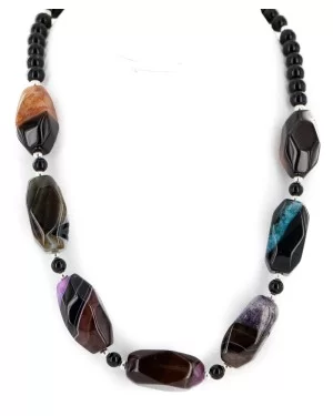 Navajo Nickel Black Onyx Dyed Amethyst and Quartz Agate Native American Necklace 25290
