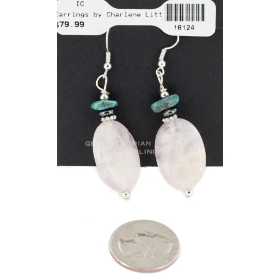 Certified Authentic .925 Stering Silver Hooks Navajo Natural Turquoise Pink Quartz Hematite Dangle Native American Earrings 18124 All Products NB151216225624 18124 (by LomaSiiva)