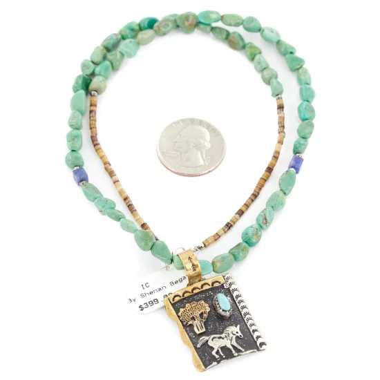 12kt Gold Filled .925 Sterling Silver Storyteller Handmade Certified Authentic Navajo Turquoise Lapis Native American Necklace 14456-5 12kt Gold Filled .925 Sterling Silver Storyteller Handmade Certified Authentic Navajo Turquoise Lapis Native American Necklace 14456-5