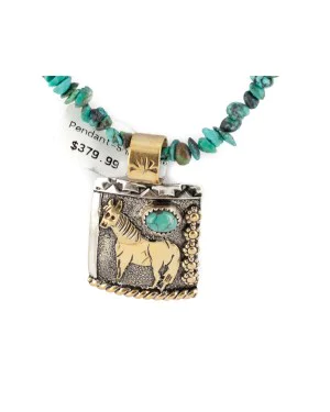 12kt Gold Filled .925 Sterling Silver Horse Handmade Certified Authentic Navajo Natural Turquoise Hematite Native American Necklace 24252-2-15875-31 12kt Gold Filled .925 Sterling Silver Horse Handmade Certified Authentic Navajo Natural Turquoise Hematite Native American Necklace 24252-2-15875-31